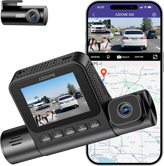 AZDOME 4K S58 3 Channel Dash Cam, 2K+1K+1K - albarakwt