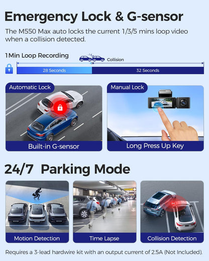 AZDOME M550 Max 4K IPS Screen Dashcam with - albarakwt