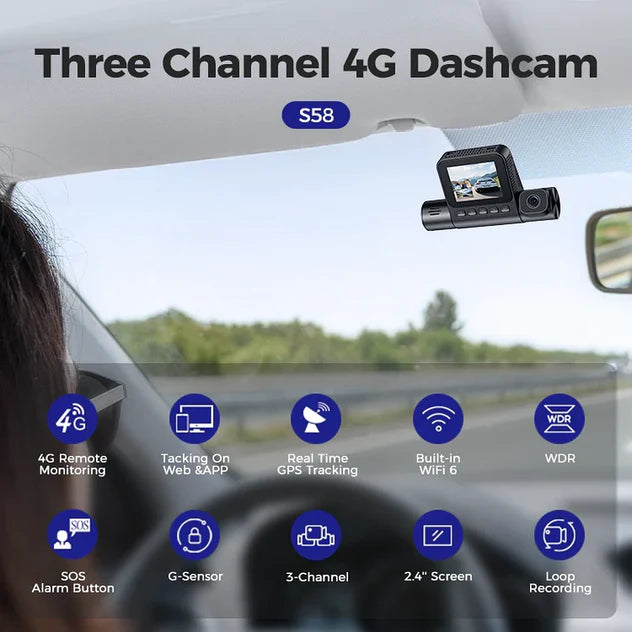 AZDOME 4K S58 3 Channel Dash Cam, 2K+1K+1K - albarakwt