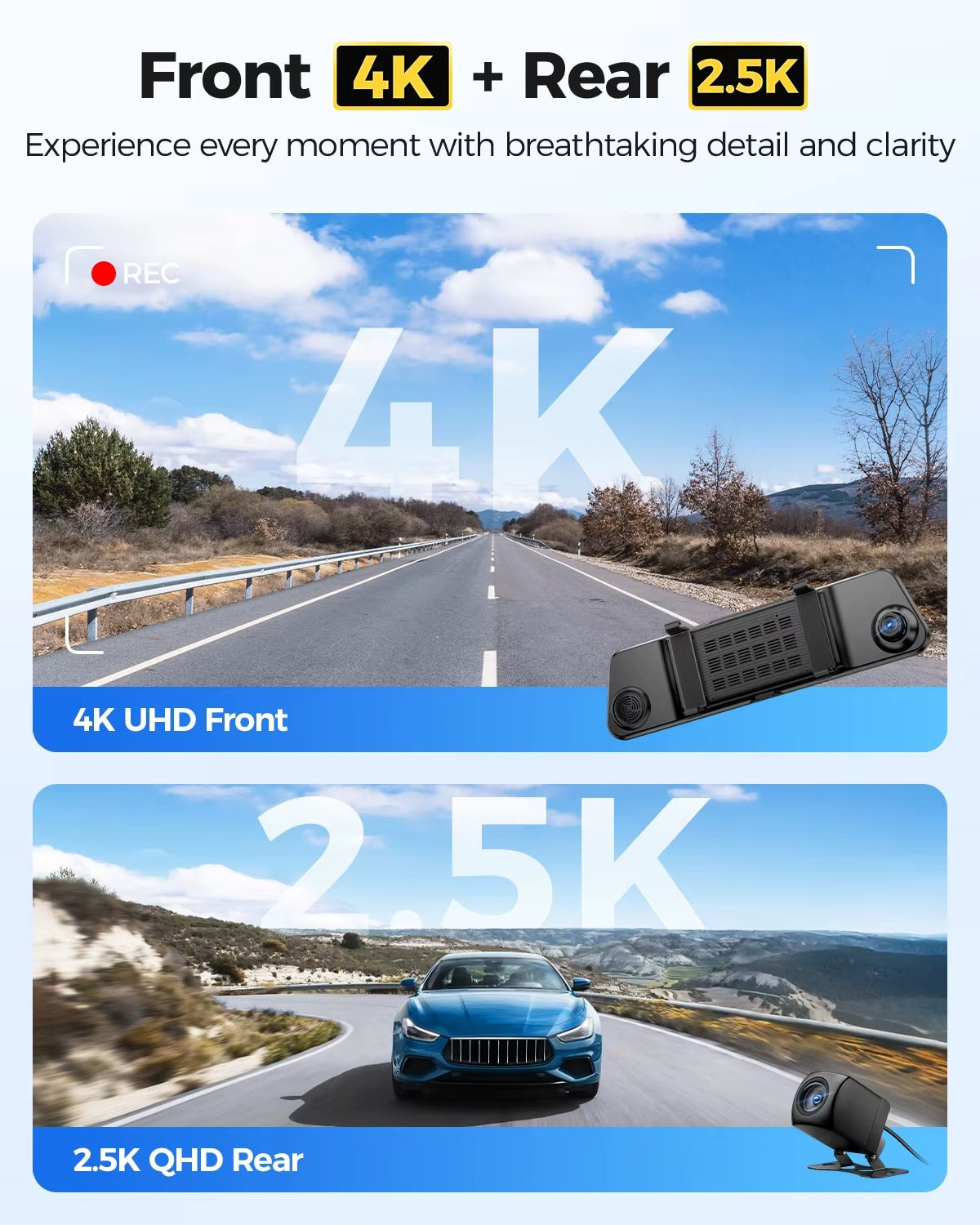 داش كام أزدوم AZDOME PG17 MAX 4K مرآة سيارة بشاشة لمس 12 بوصة
