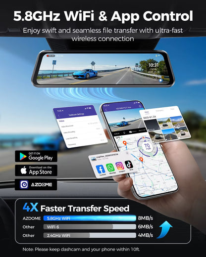 داش كام أزدوم AZDOME PG17 MAX 4K مرآة سيارة بشاشة لمس 12 بوصة